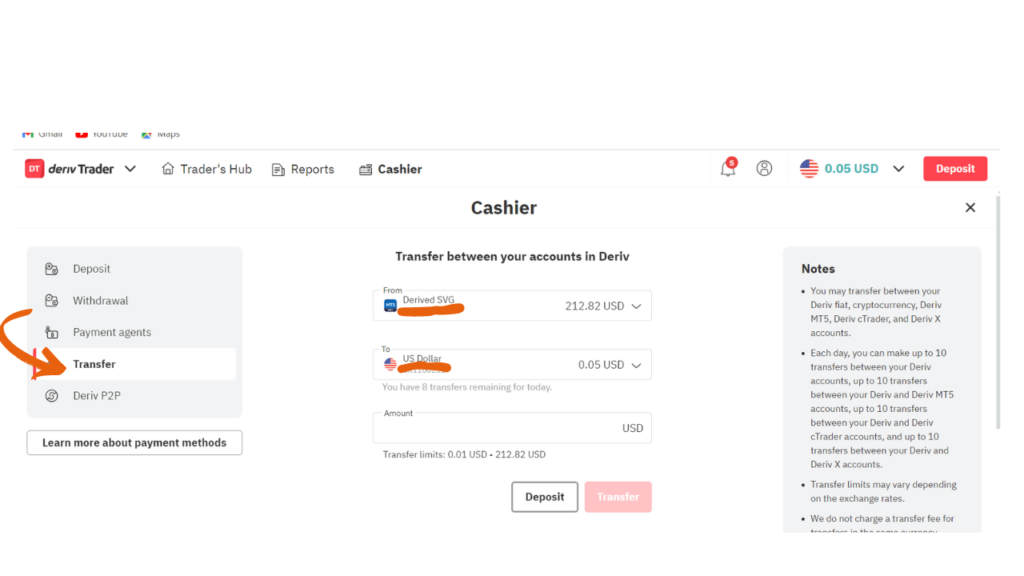 How To Transfer Funds From Deriv MT5: deriv transfer