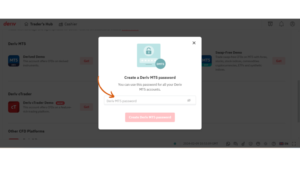 How to Create a Deriv MT5 Demo Account: create mt5 password